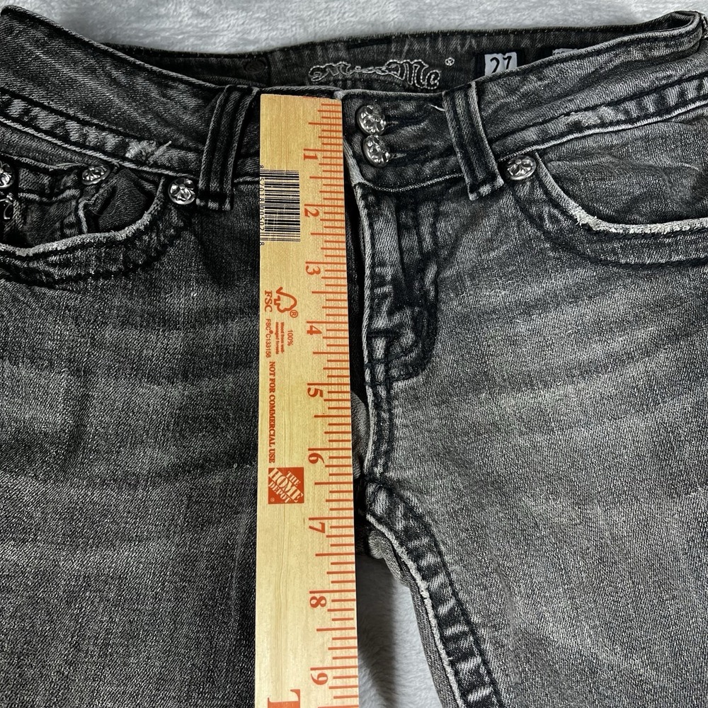 Miss Me Jeans Womens 27 Black Skinny Distressed Wing Embellished Flap Pocket - Picture 5 of 12